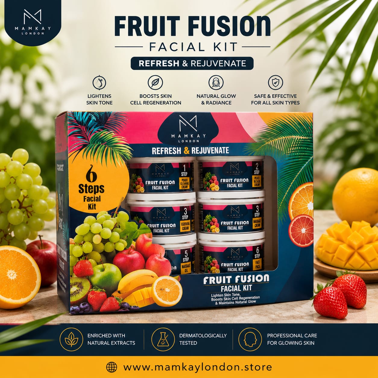 Mamkay London Fruit Fusion Facial Kit (6-Step Refresh & Rejuvenate)